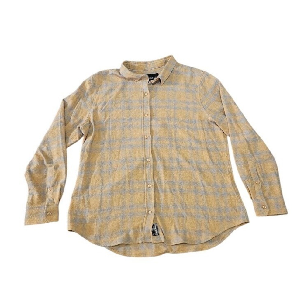 Wildfang Essential Long Sleeve Flannel Button Up Women XL Yellow Blue Plaid